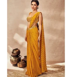 Yellow Pixie Dust Drape Sari Set
