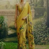 Yellow Placement Print Sari Set