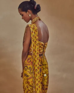 Yellow Printed Sari Set