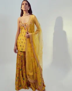Yellow Printed Sharara Set