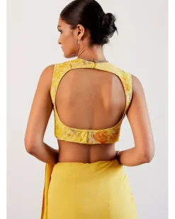 Yellow Pure Georgette Hand-Painted Embroidered Sari
