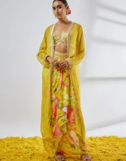 Yellow Saisha Drape Skirt Set