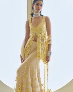 Yellow Three-Dimensional Floral Sharara Set