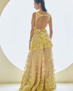 Yellow Three-Dimensional Floral Sharara Set
