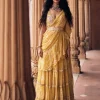 Yellow Vintage Romantic Floral Printed Pre-Draped Sari Set