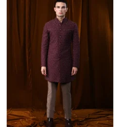 Y-Flat Highlighted With Yoke Detail Sherwani Set