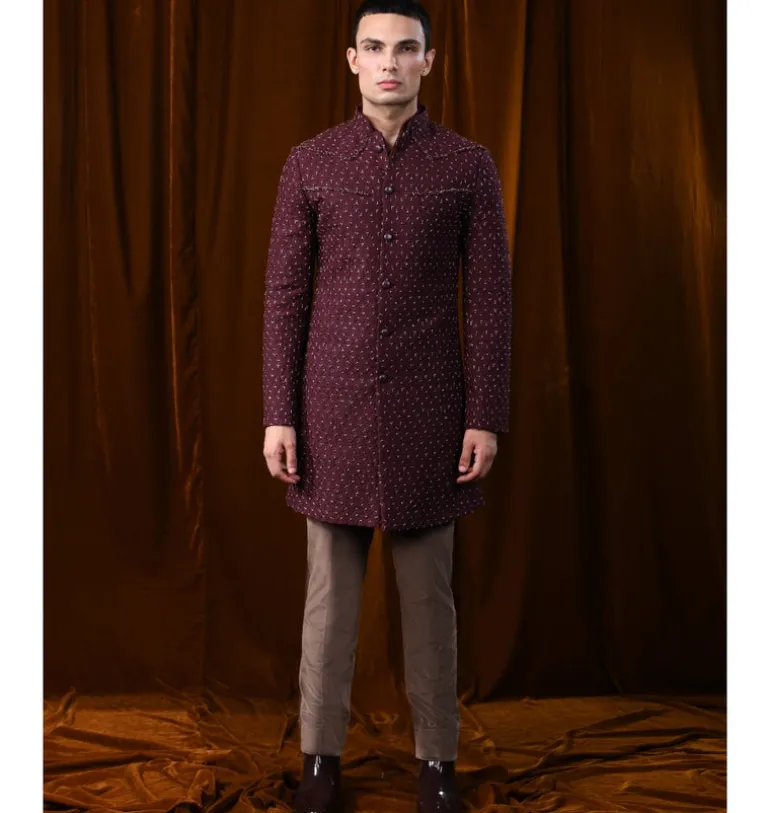 Y-Flat Highlighted With Yoke Detail Sherwani Set