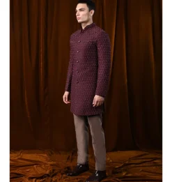 Y-Flat Highlighted With Yoke Detail Sherwani Set